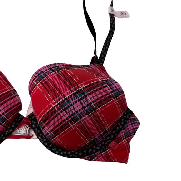 Victorias Secret Push Up Bra Womens Size 36B Red Pink Plaid NEW - Picture 2 of 6